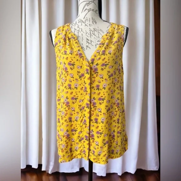 Sanctuary Anthropologie Floral Sleeveless Button Down Top Yellow Dandelion Daisy - Picture 2 of 14